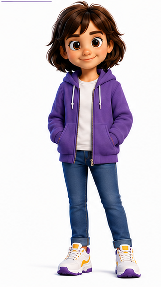Lucia, the taller older sister in a purple hoodie